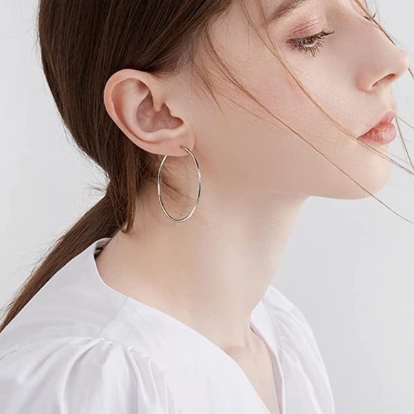 🌸3/$25 🆕 Large 2-Inch Silver Hoop Earrings, 50mm Classic Hoop Earrings - Picture 6 of 8